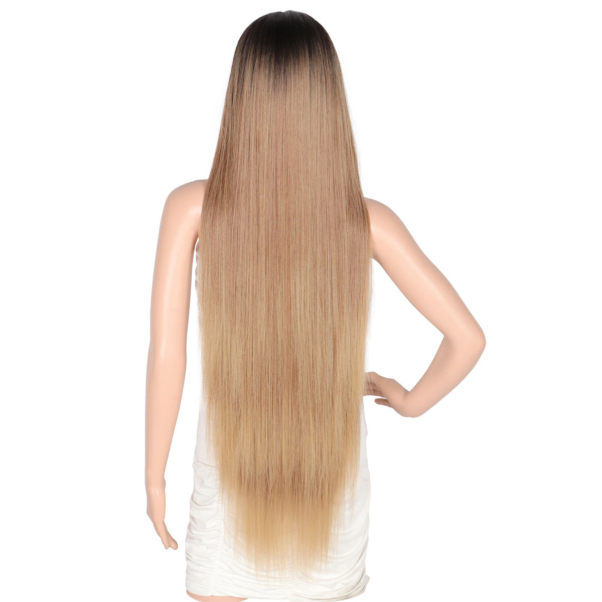 38" Super Long Straight Wigs Lace Front Wigs Middle Part Wig Ombre Brown to Blonde Synthetic Wig for Women