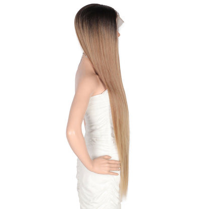 38" Super Long Straight Wigs Lace Front Wigs Middle Part Wig Ombre Brown to Blonde Synthetic Wig for Women