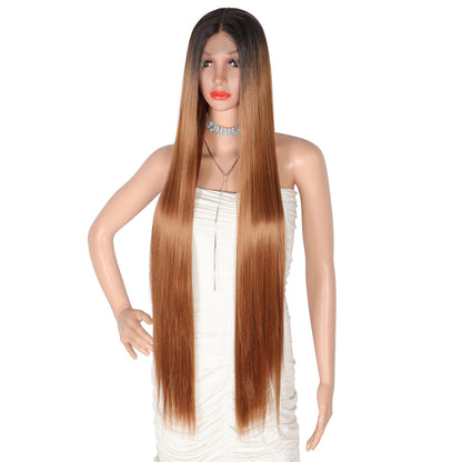 38" Super Long Straight Wigs Lace Front Wigs Middle Part Wig Ombre Mix Brown Synthetic Wig for Women