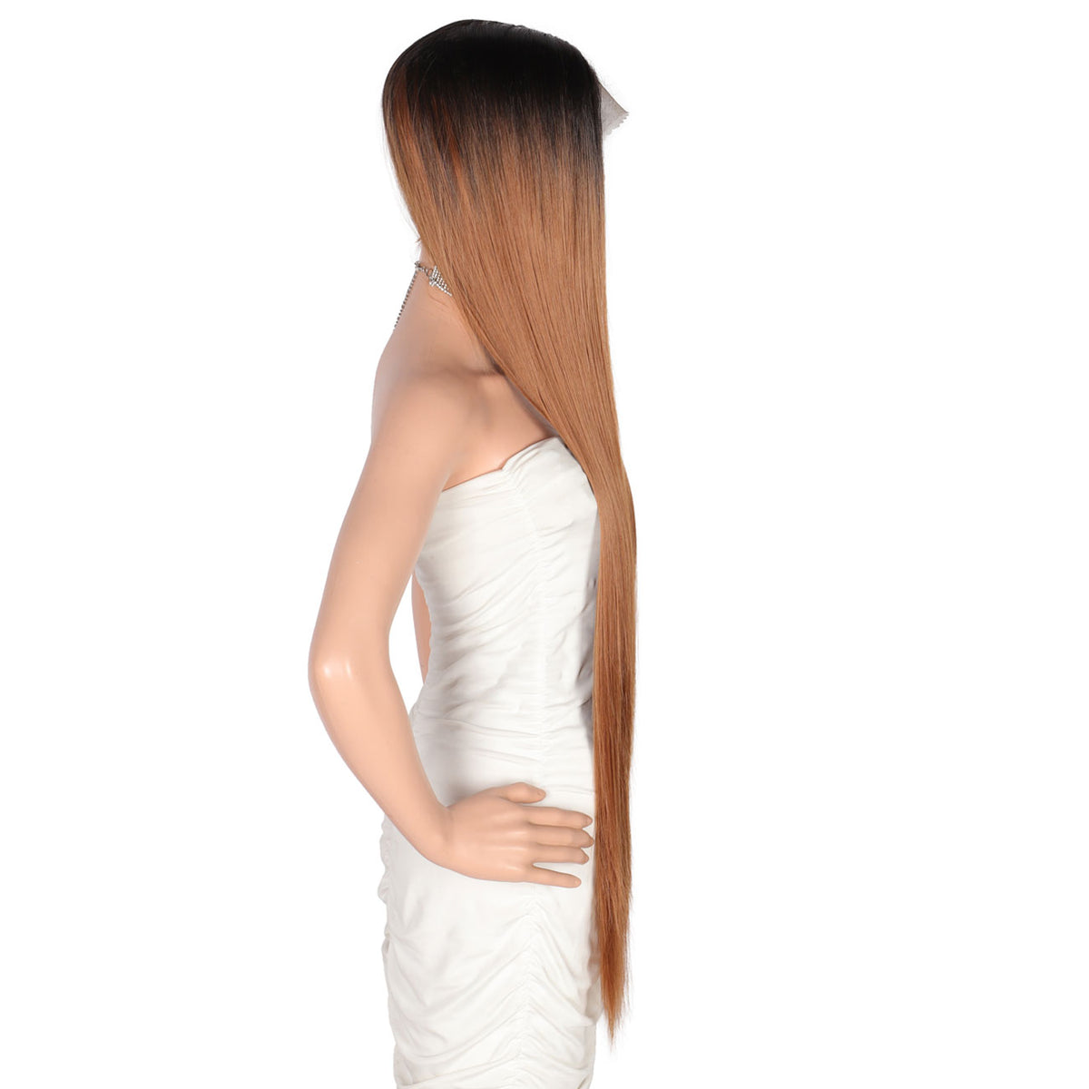 38" Super Long Straight Wigs Lace Front Wigs Middle Part Wig Ombre Mix Brown Synthetic Wig for Women