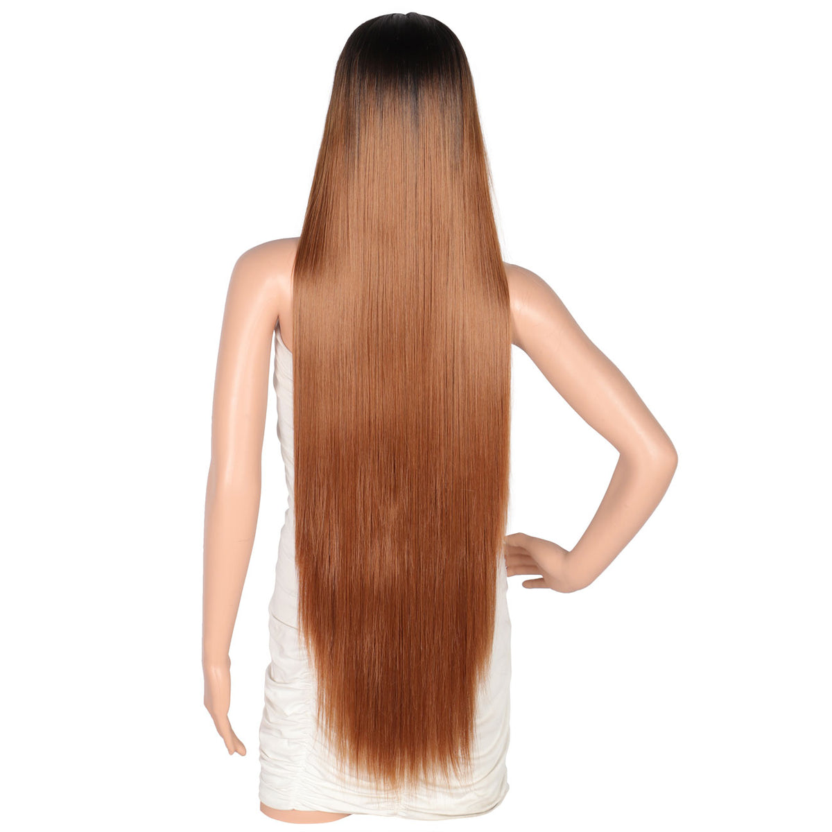 38" Super Long Straight Wigs Lace Front Wigs Middle Part Wig Ombre Mix Brown Synthetic Wig for Women