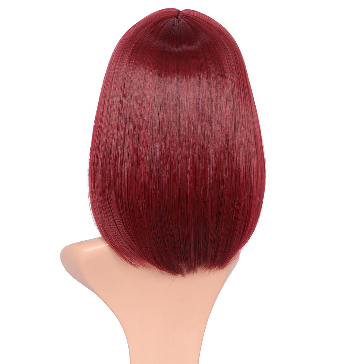 Dark Red Straight Bob Wig with Bangs Yaki Short Wig Glueless Natural Look Easy Wear 12"