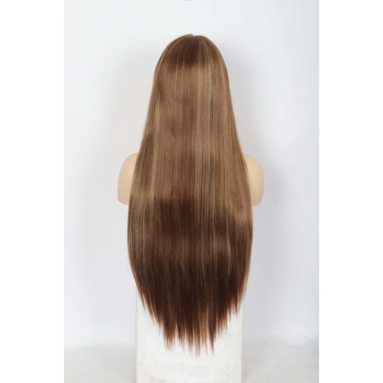28 inches Champagne Brown Wigs Women's Silky Long Straight Wig Heat Resistant Synthetic Wig With Bangs Hair Wig for Women