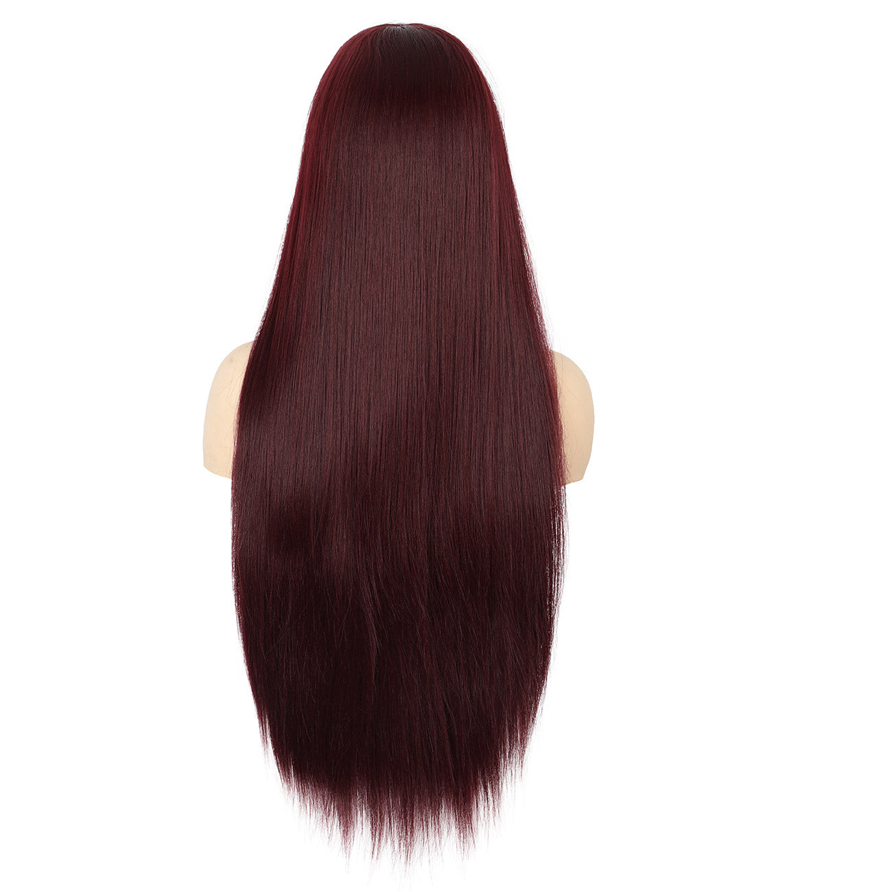 28 inches Burgundy Red Wigs Women's Silky Long Straight Wig Heat Resistant Synthetic Wig With Bangs Hair Wig for Women