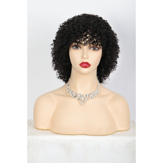 11" Short Afro Kinky Curly Wig with Bangs Human Hair Curly Afro Wig Natural Black Afro Wig for Women