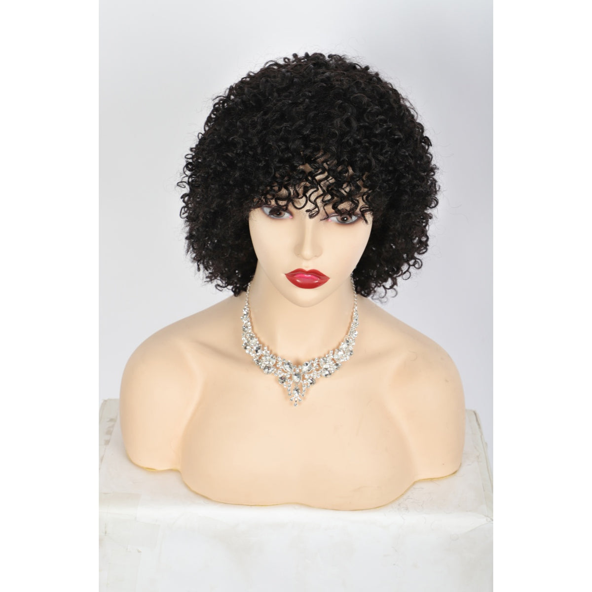 11" Short Afro Kinky Curly Wig with Bangs Human Hair Curly Afro Wig Natural Black Afro Wig for Women