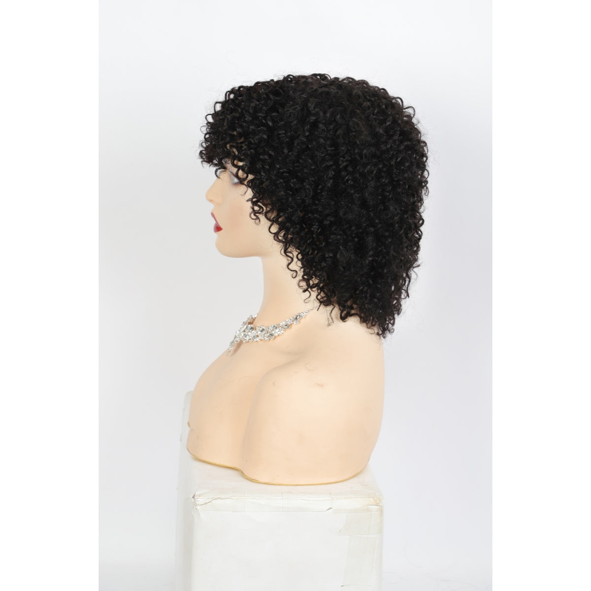 11" Short Afro Kinky Curly Wig with Bangs Human Hair Curly Afro Wig Natural Black Afro Wig for Women