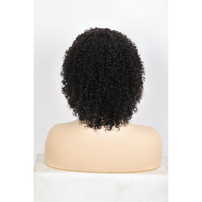 11" Short Afro Kinky Curly Wig with Bangs Human Hair Curly Afro Wig Natural Black Afro Wig for Women
