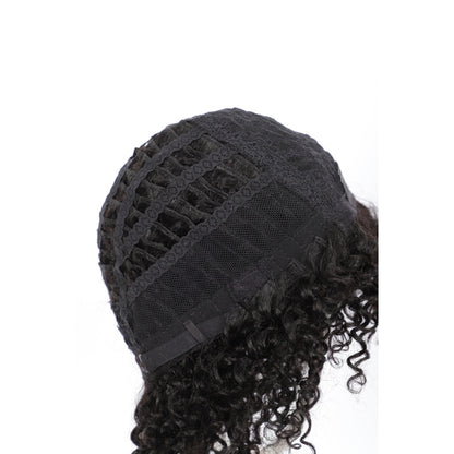 11" Short Afro Kinky Curly Wig with Bangs Human Hair Curly Afro Wig Natural Black Afro Wig for Women