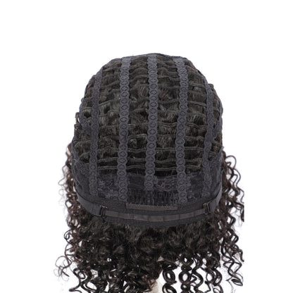 11" Short Afro Kinky Curly Wig with Bangs Human Hair Curly Afro Wig Natural Black Afro Wig for Women
