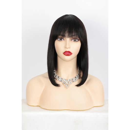 12" Straight Bob Wig Human Hair  Short Wig for Women  Short Bob Wig with Bangs Glueless Natural Look