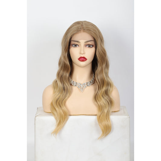 24 Inches Body Wave Lace Front Wig Natural Looking Lace Wig for Women Synthetic Curly Ombre Blonde Wig