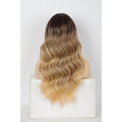 24 Inches Body Wave Lace Front Wig Natural Looking Lace Wig for Women Synthetic Curly Brown to blonde ombre Wig