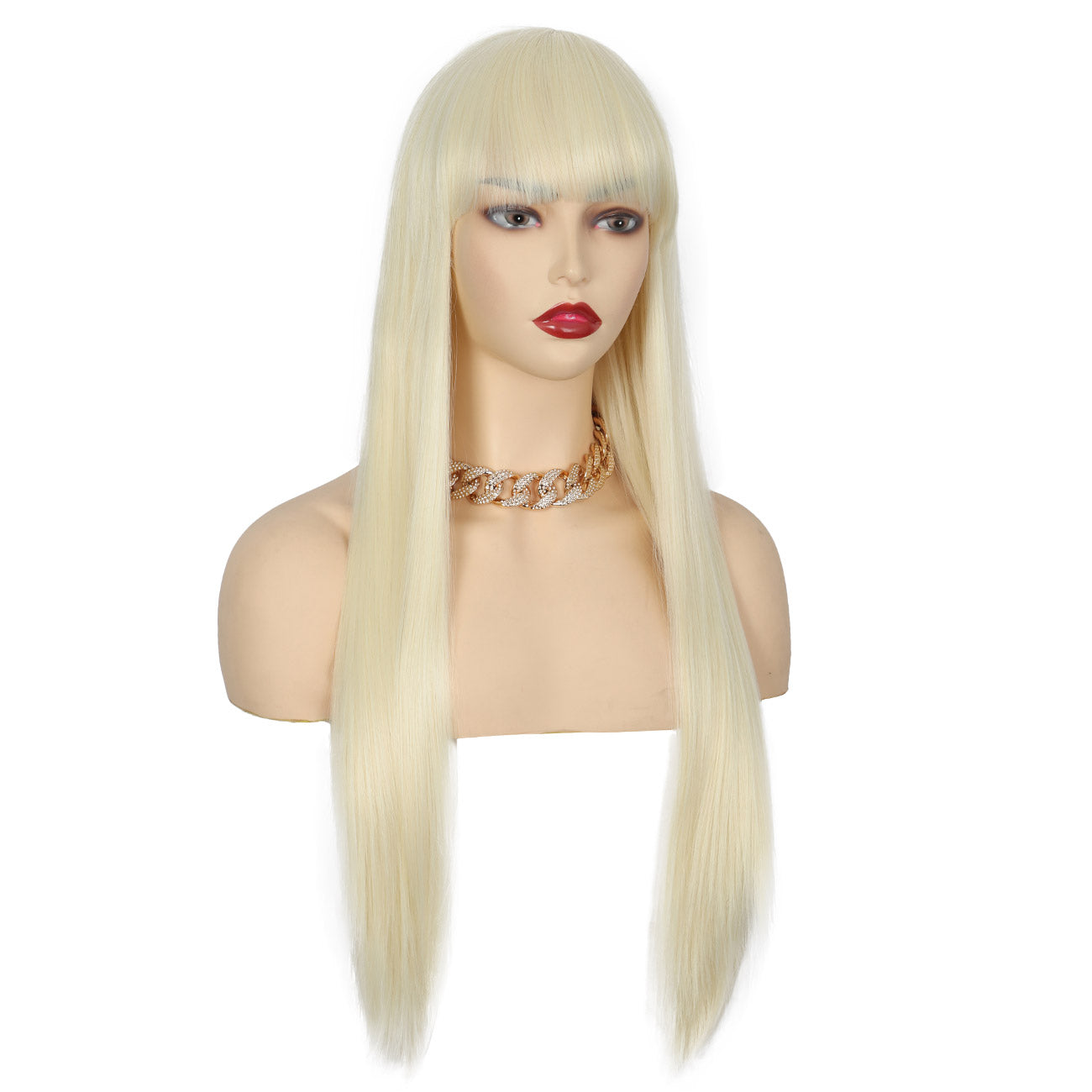 28 inches Platinum Blonde Wigs Women's Silky Long Straight Wig Heat Resistant Synthetic Wig With Bangs Hair Wig for Women