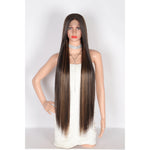 38" Super Long Straight Wigs Lace Front Wigs Middle Part Wig Brown Highlight Synthetic Wig for Women