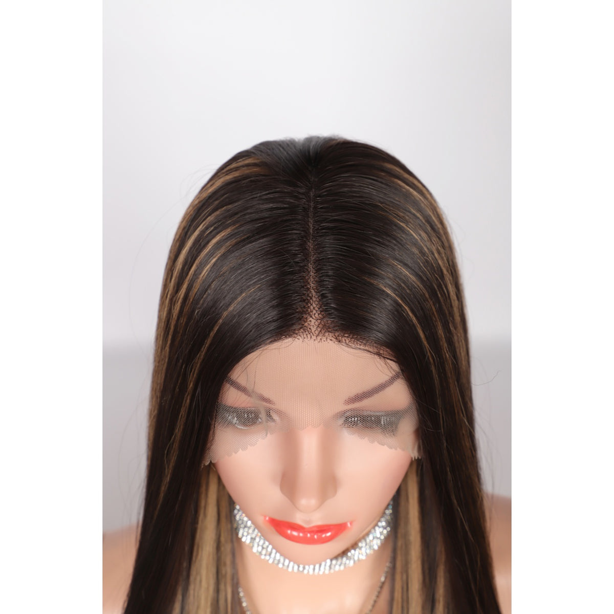 38" Super Long Straight Wigs Lace Front Wigs Middle Part Wig Brown Highlight Synthetic Wig for Women
