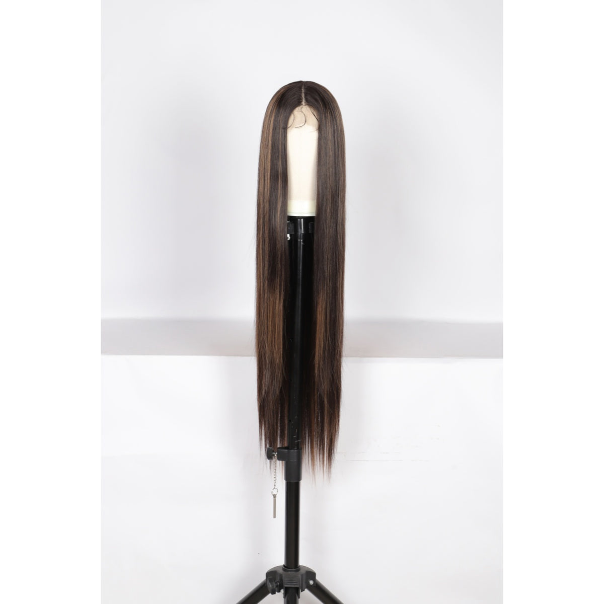 38" Super Long Straight Wigs Lace Front Wigs Middle Part Wig Brown Highlight Synthetic Wig for Women