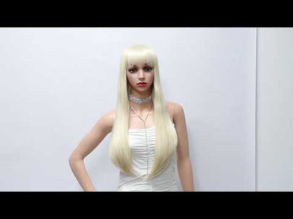 28 inches Light Blonde Wigs Women's Silky Long Straight Wig Heat Resistant Synthetic Wig With Bangs Hair Wig for Women