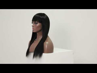22" Long Straight Silky Smooth Synthetic Hair Wigs with Bangs for Women High Temperature Yaki Texture Full Hair Wigs for Women (Black)
