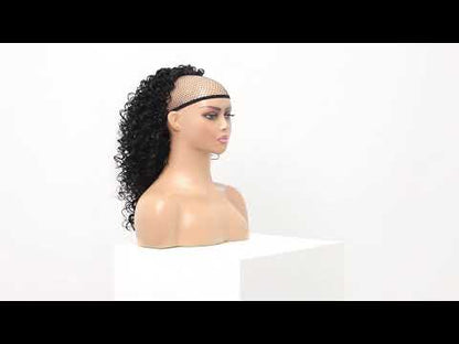 Drawstring Ponytail for Women Deep Curly Ponytail Synthetic Mixed with Human Hair Ponytails Natural Black Afro Kinky Curly Pony for Daily wear,17 Inches