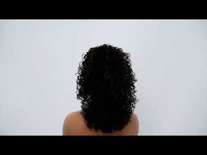 Drawstring Ponytail for Women Deep Curly Ponytail Synthetic Mixed with Human Hair Ponytails Brown Highlights Afro Kinky Curly Pony for Daily wear,17 Inches
