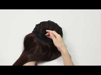 22" Long Straight Silky Smooth Synthetic Hair Wigs with Bangs for Women High Temperature Yaki Texture Full Hair Wigs for Women (Brown)