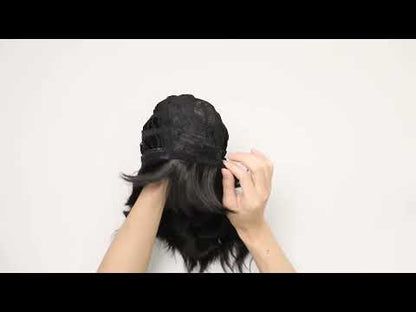 Short Synthetic Black Wig with Hair Bangs Short Wavy Curly Wig for Women -Natural Looking and Heat Resistant Full Head Hair Replacement Wig for Daily Wear or Costume Wig